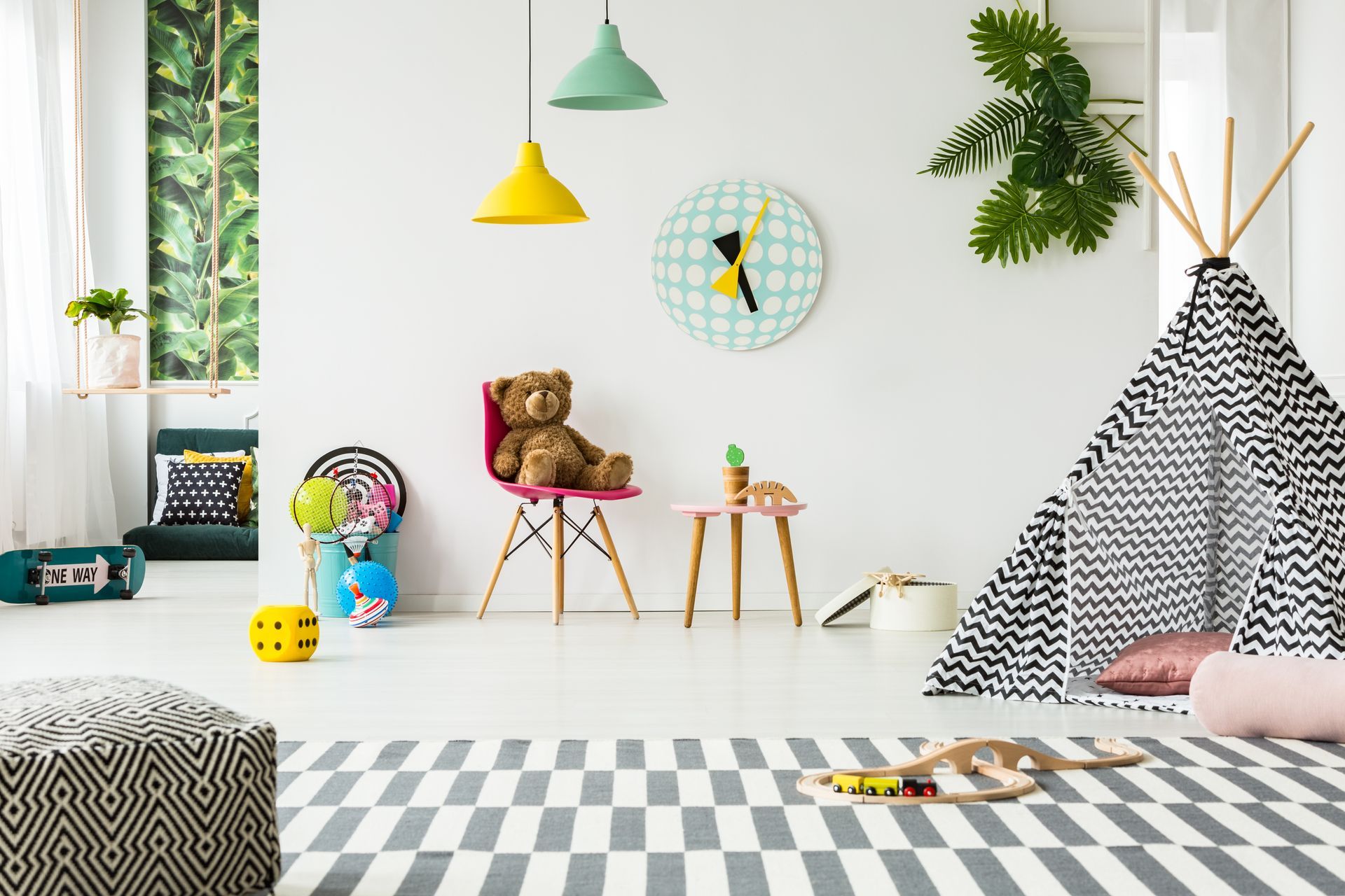There is a teepee in the middle of the room.