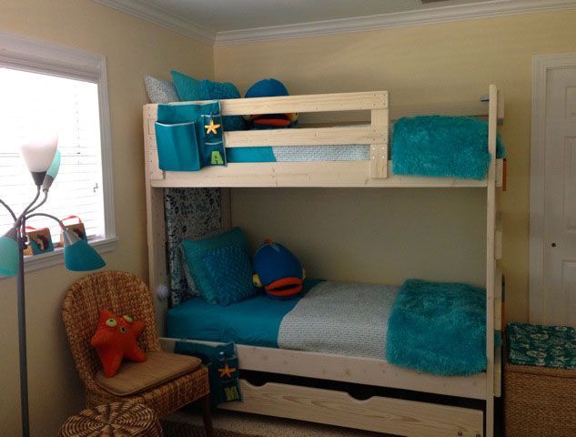 wooden bunk bed with storage