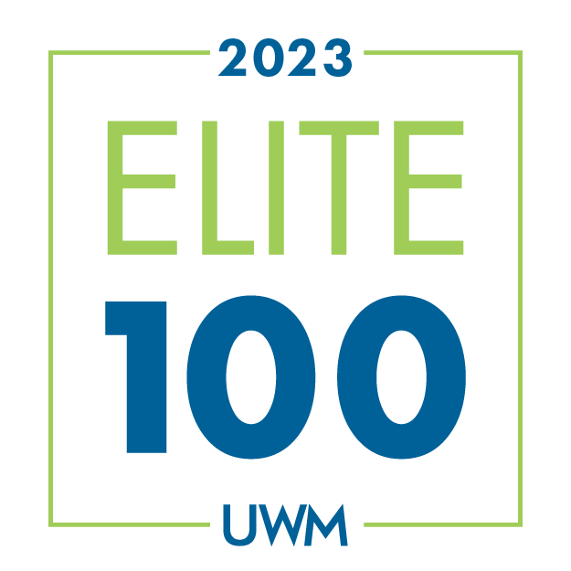 2023 UWM Elite 100 award logo in green and blue