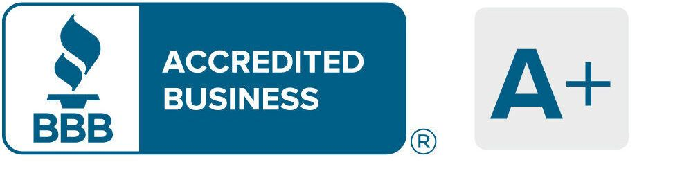 BBB Accredited Business badge with A+ rating in blue and gray
