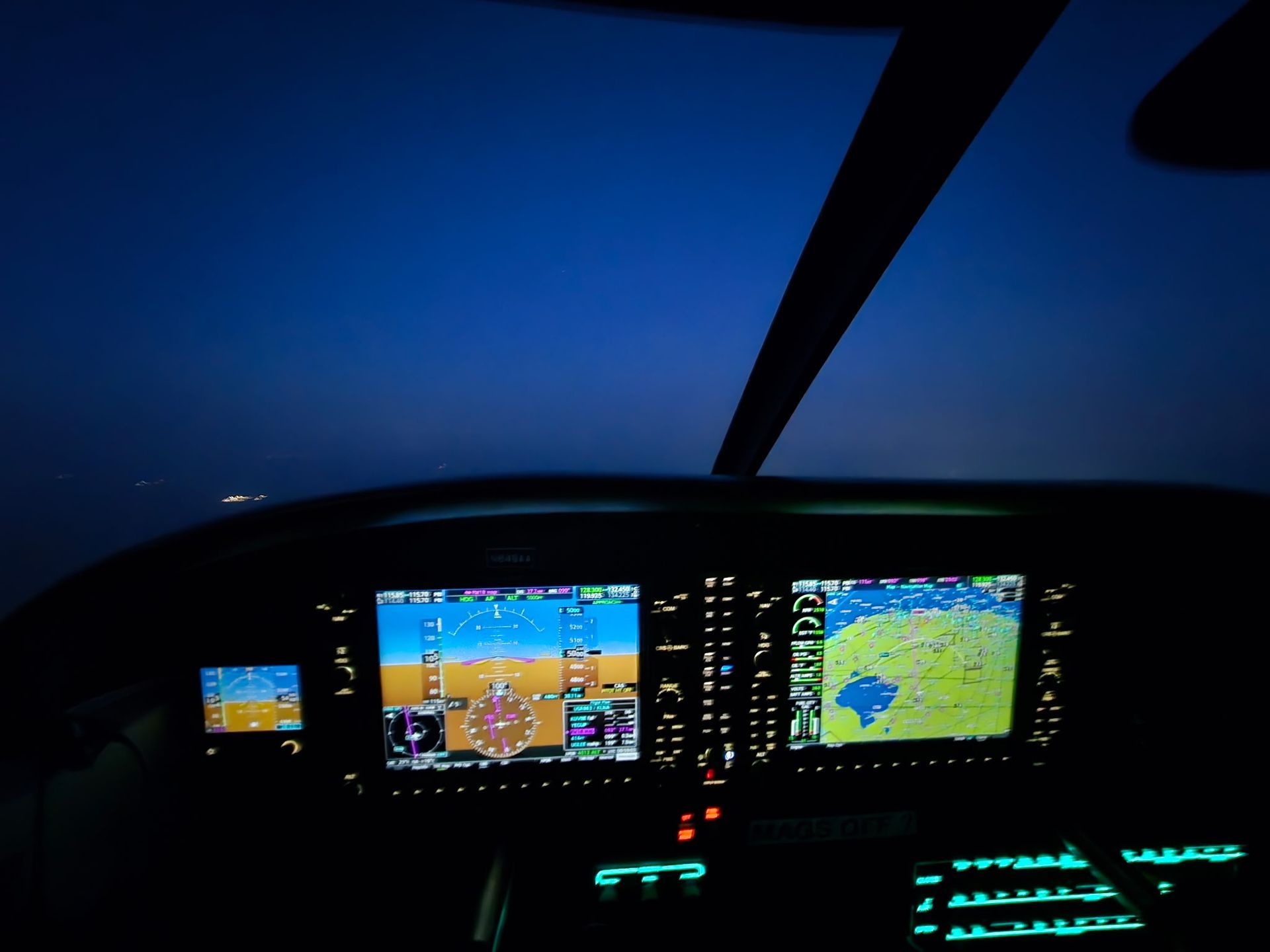 Cockpit instrument panel during instrument flight in clouds