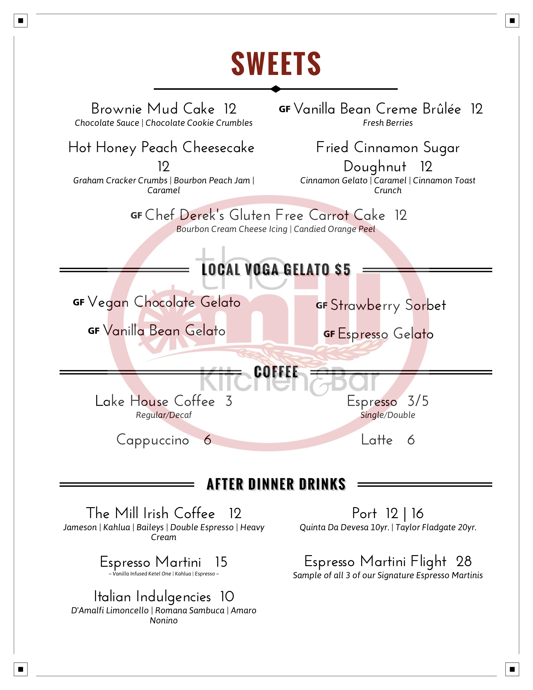 dessert menu