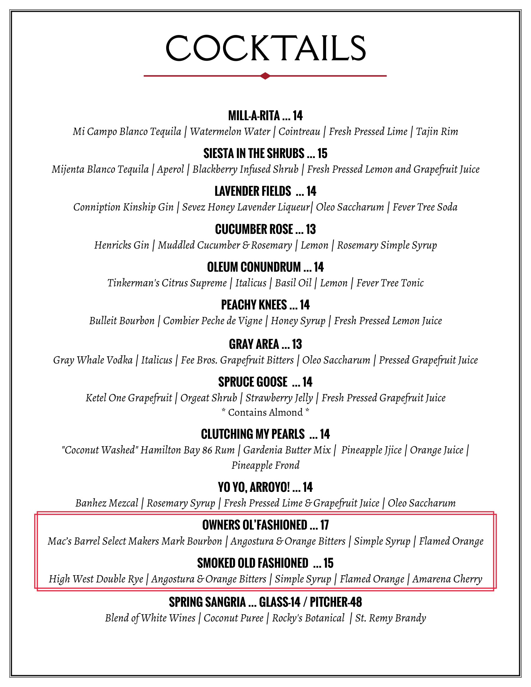 drink menu