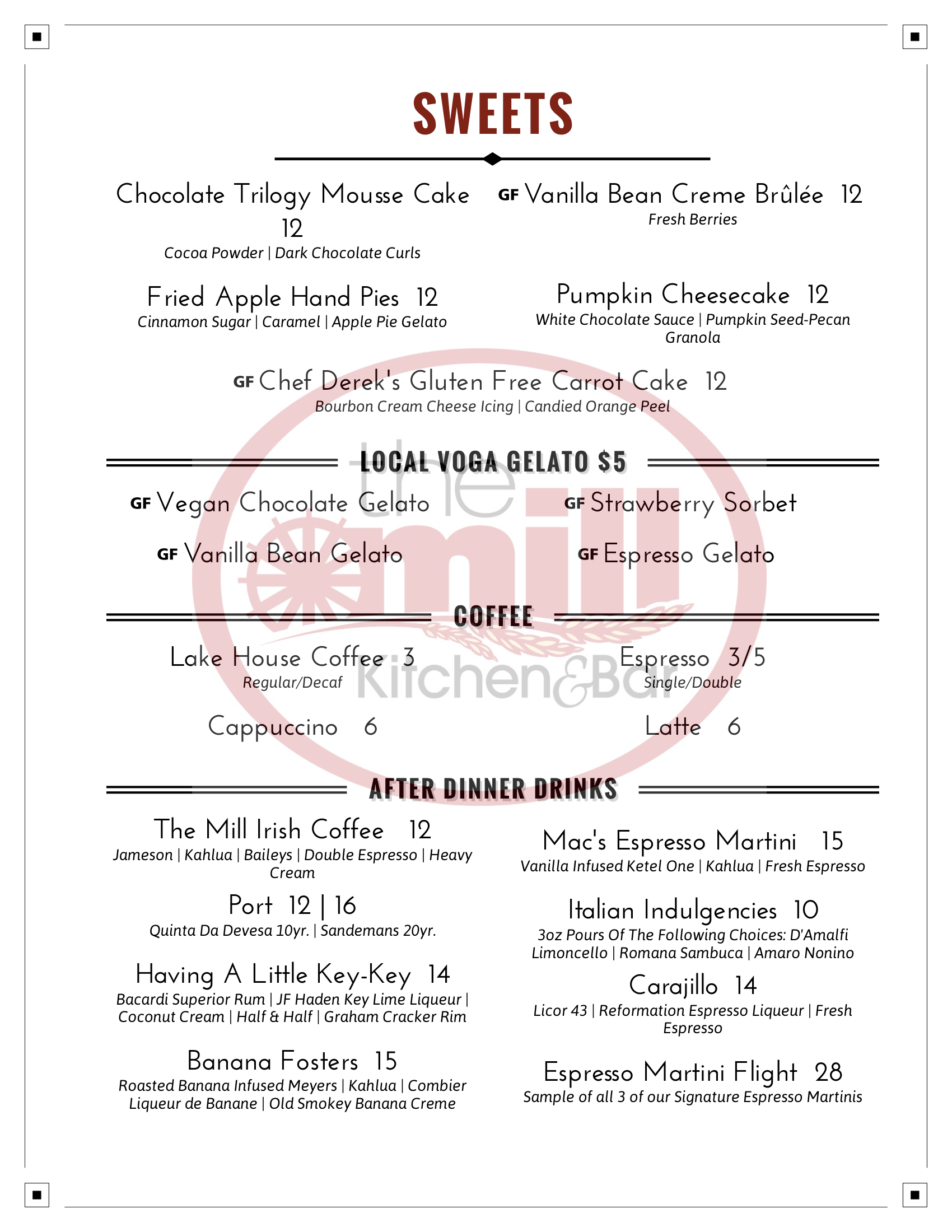 dessert menu