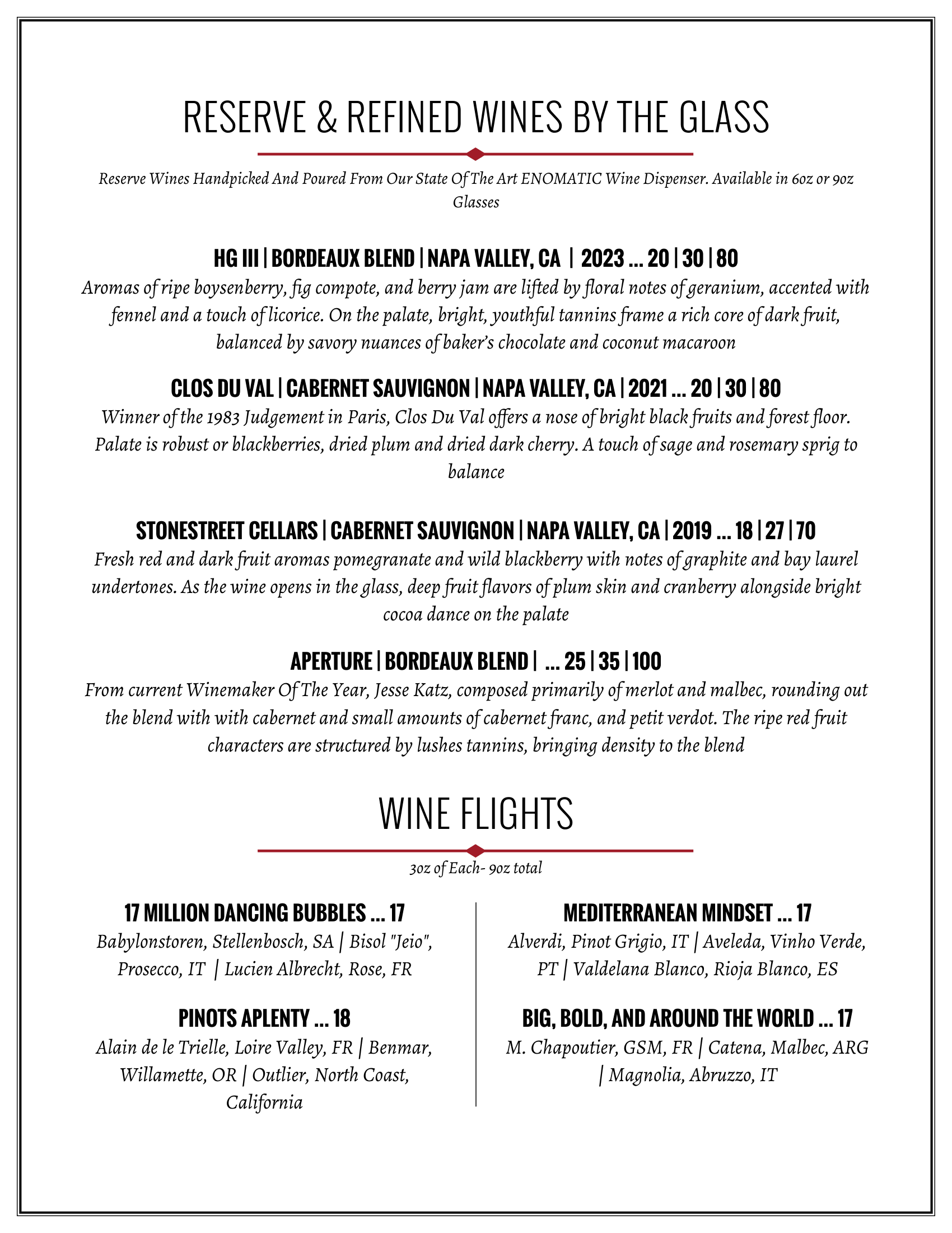 reserve wine list