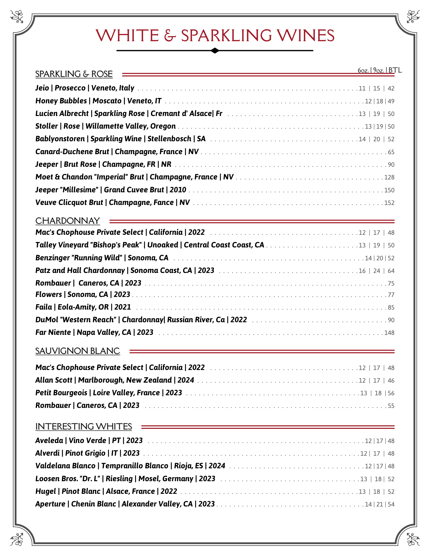 white wine list