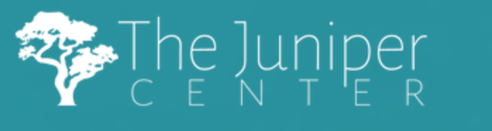 A blue and white logo for the juniper center