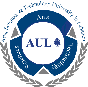 AUL University logo: blue and gray circular design with text and a Lebanese cedar.