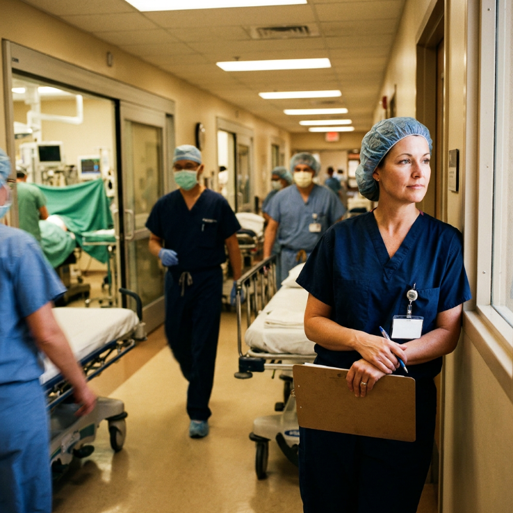 Nurse looking into the distance 