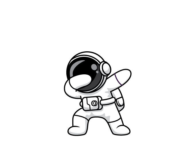 A black and white drawing of an astronaut doing a dab.
