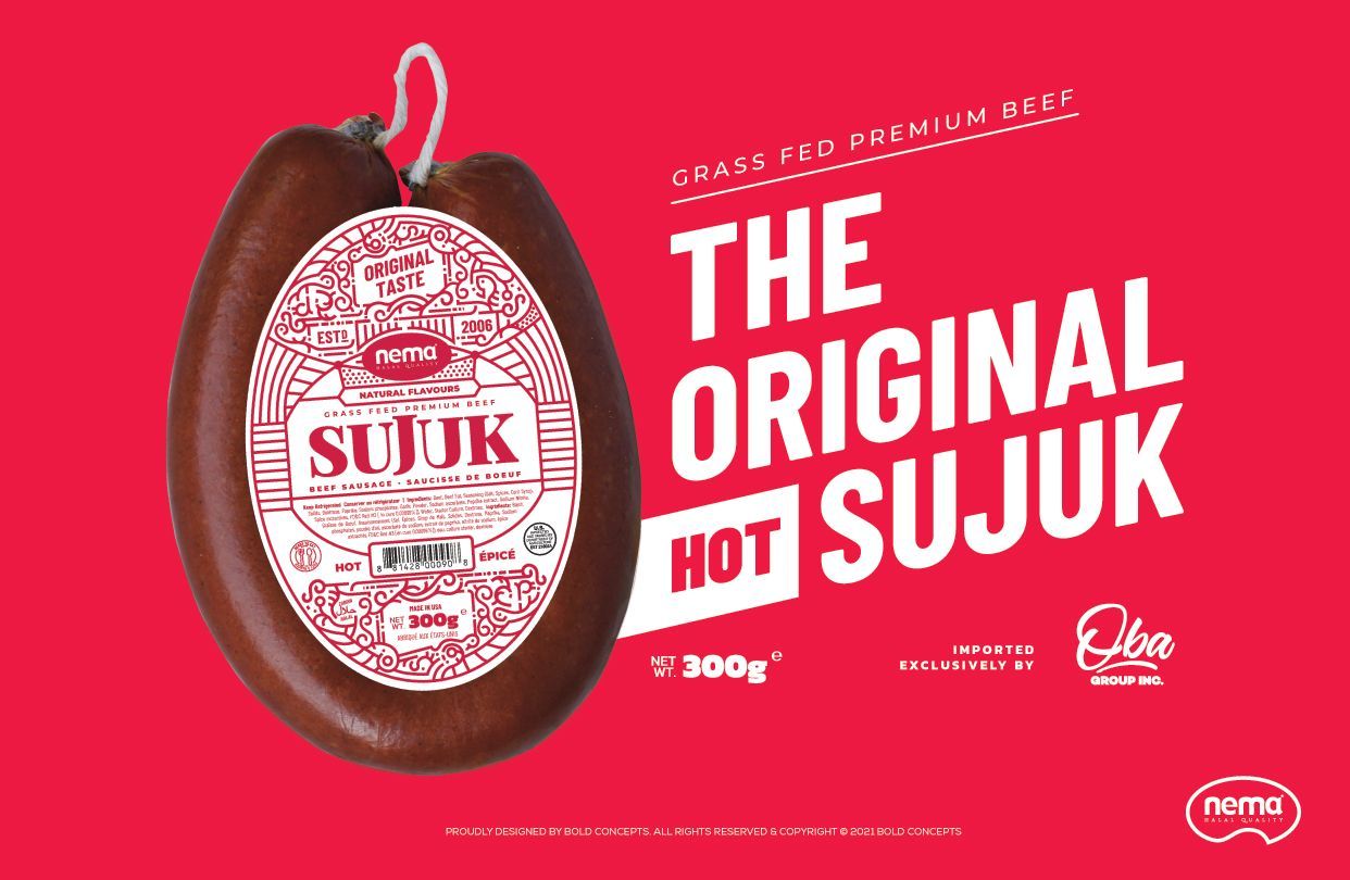 An advertisement for the original hot sujuk sausage