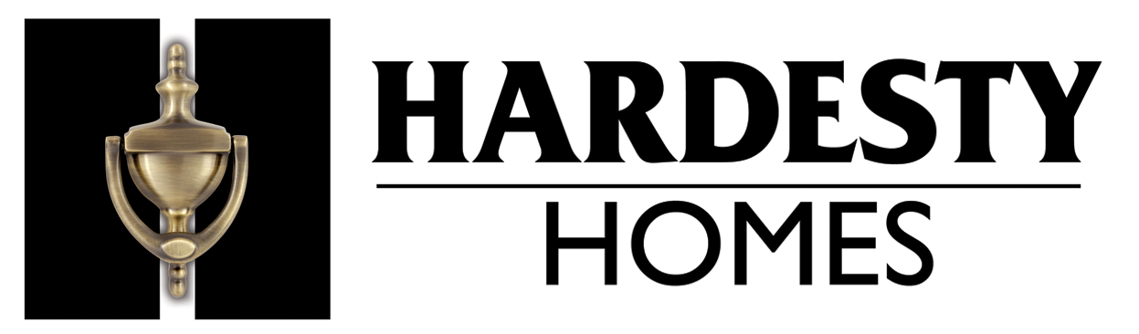 Logo for Hardesty Homes: a gold door knocker on a black square, with the words