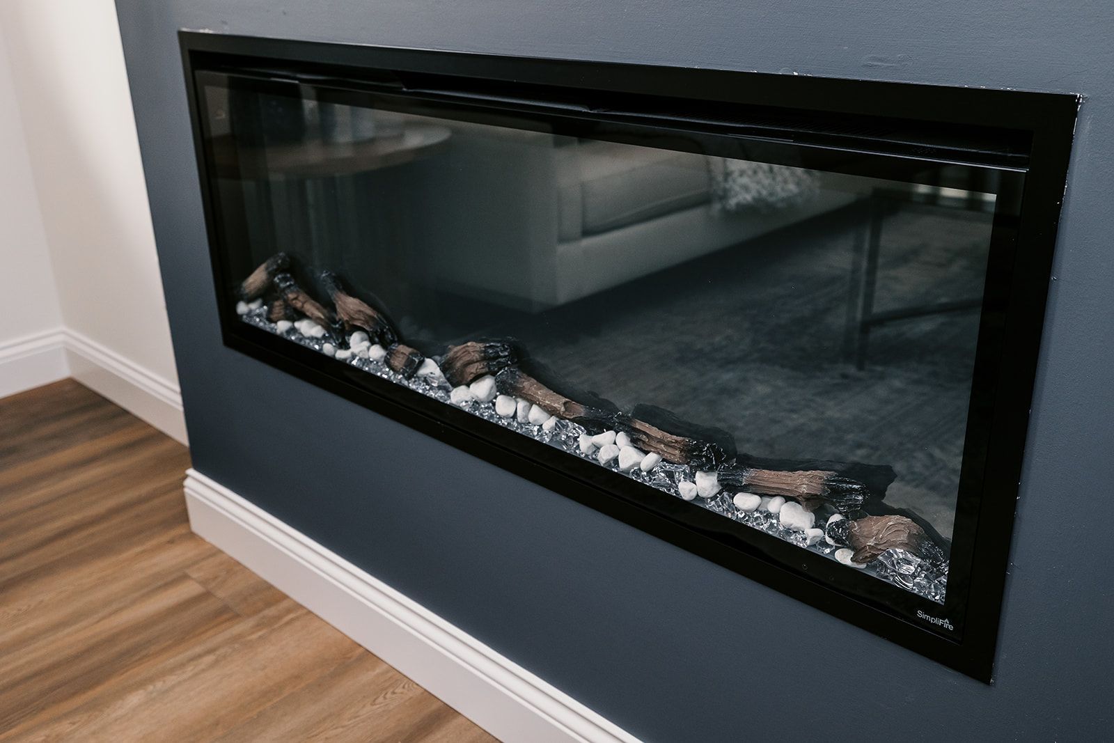 Built-in electric fireplace in the Cary Grant model.