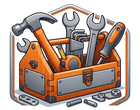 Orange tool box with hammer, wrenches, and screwdriver