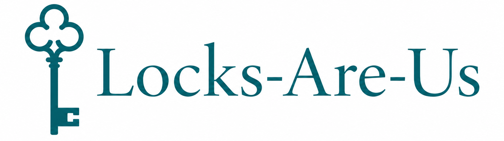 Teal Locks-Are-Us logo with a key and four-leaf clover icon