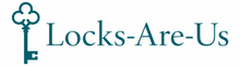 Teal Locks-Are-Us logo with a key and four-leaf clover icon