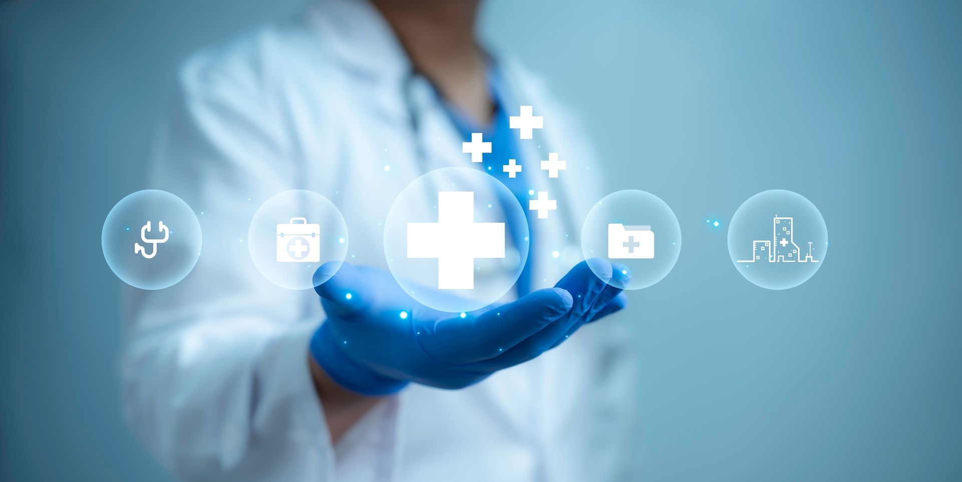 A doctor is holding a virtual cross in her hands.