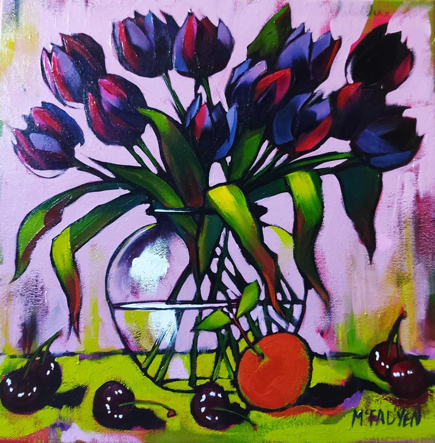 Black Tulips & Black Cherries
Oil on canvas, 40x40cm
£1,350