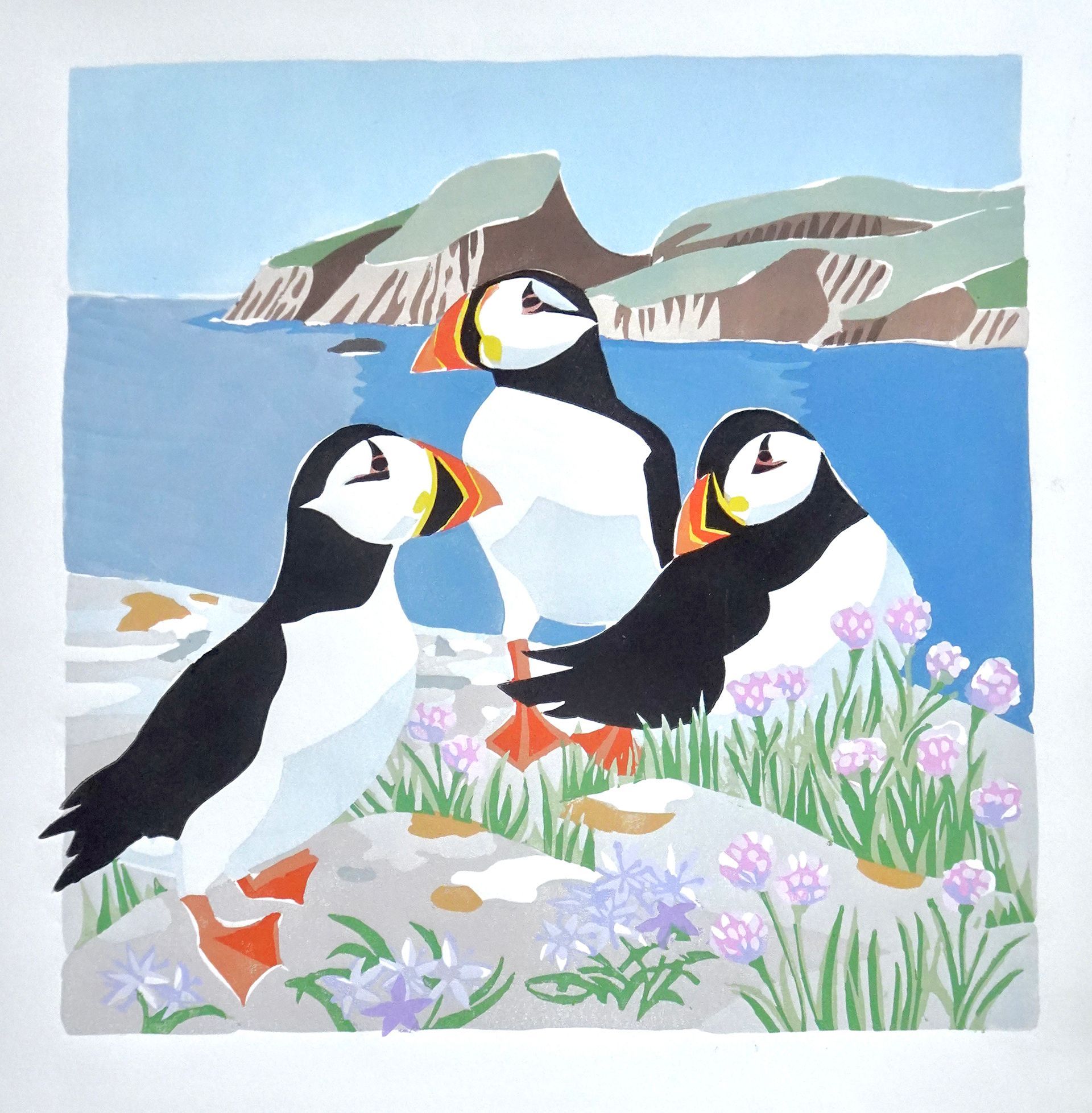 Puffins and Sheep Rock Fair Isle by Lisa Hooper