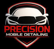 Precision Mobile Detailing logo with stylized car front in red, white, and black shield
