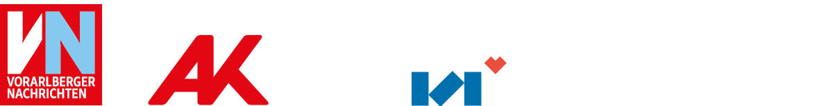 Logobalken mit den Partnern des Pflegeawards: Vorarlberger Nachrichten, Arbeiterkammer und Vorarlberger Landeskrankenhäuser