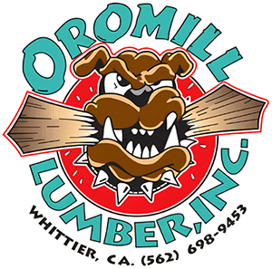 Oromill Lumber Inc. logo with cartoon beaver and wood planks, Whittier, CA, and phone number.