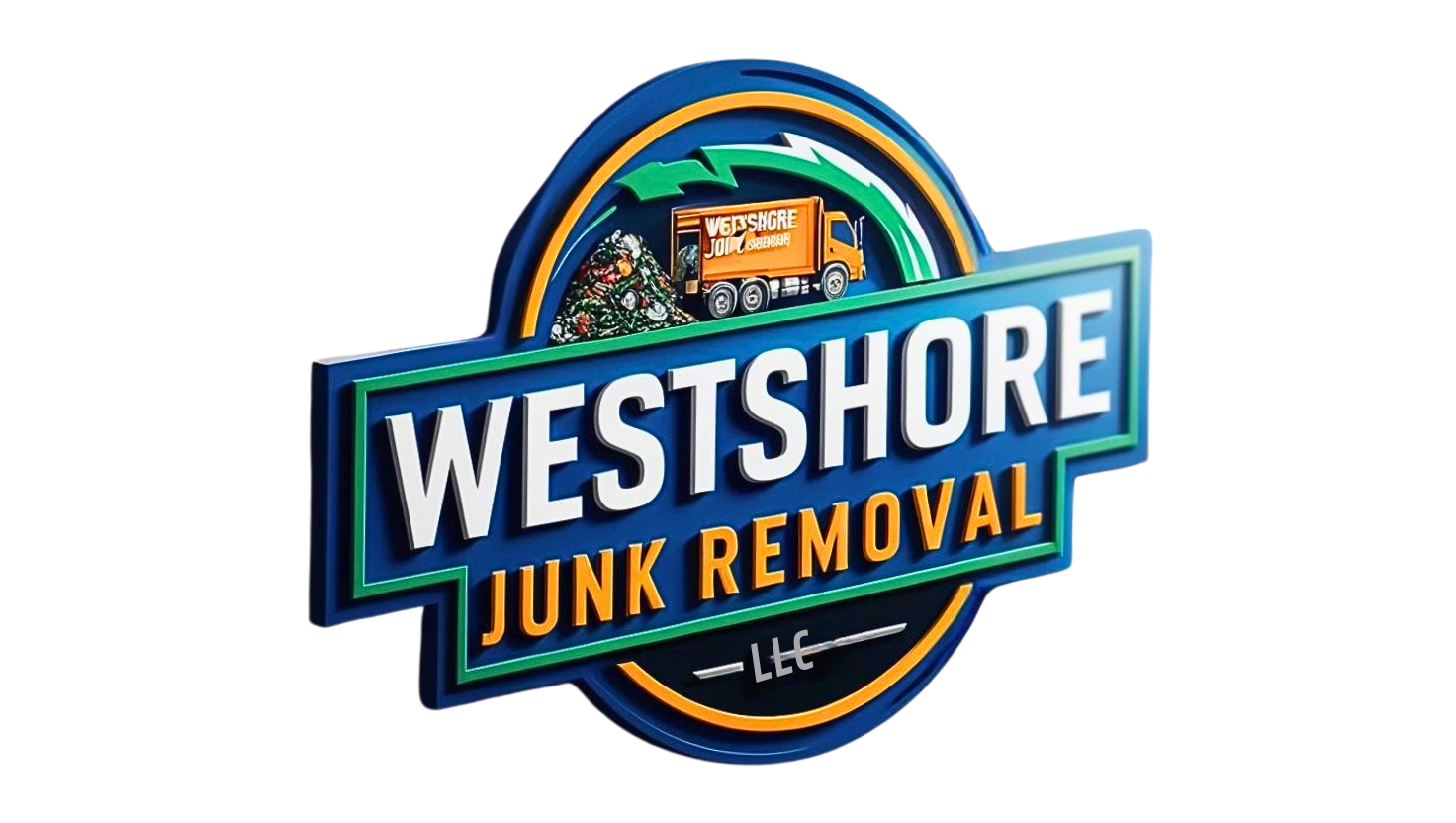 Westshore Junk Removal logo: blue and green design with truck and junk, text "WESTSHORE JUNK REMOVAL."