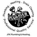 Logo for JFK Plumbing & Heating: round seal with plumbing tools, words "PLUMBER", "Professional Quality Service."