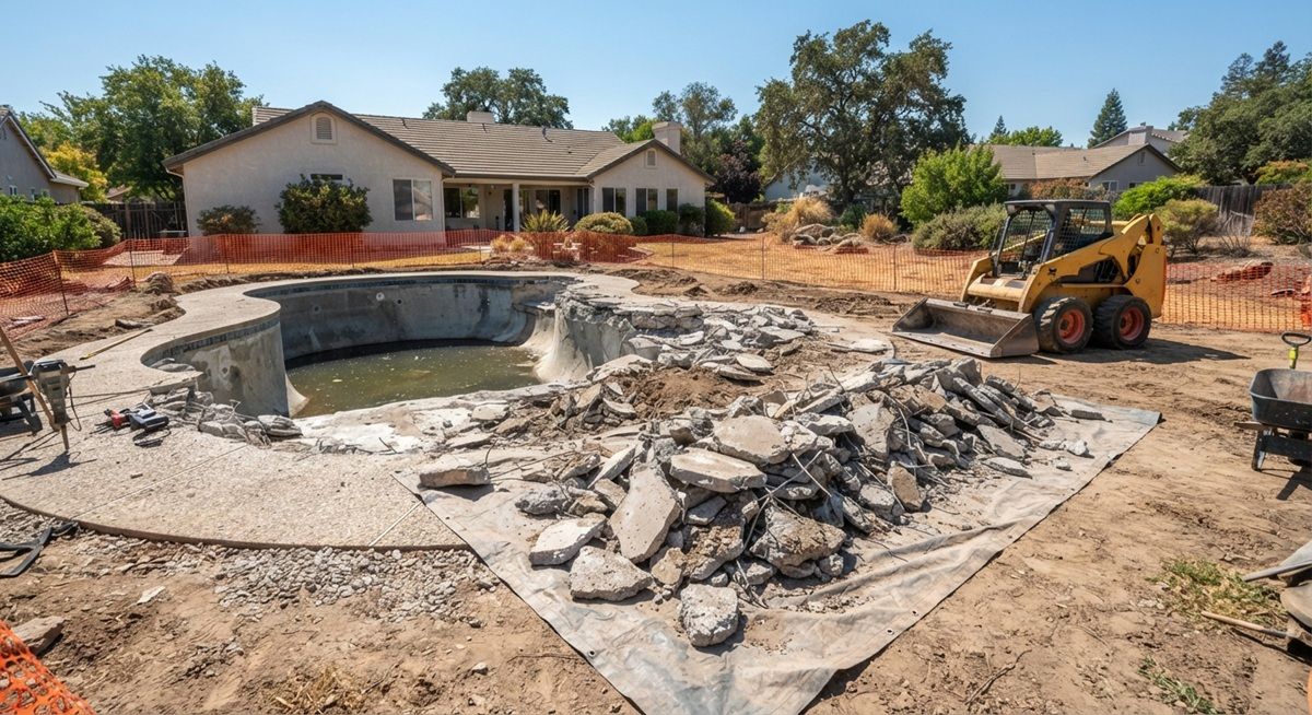 Swimming pool removal project at a Rancho Cordova residential property