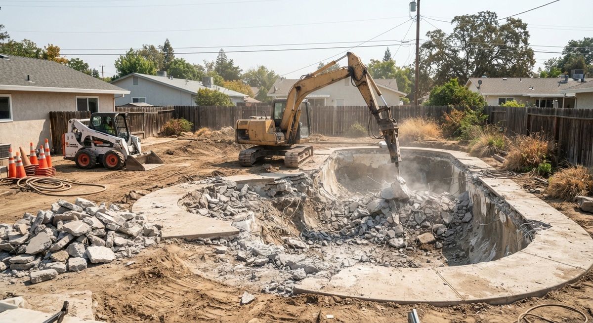 Recent residential pool demolition project in Rancho Cordova, California
