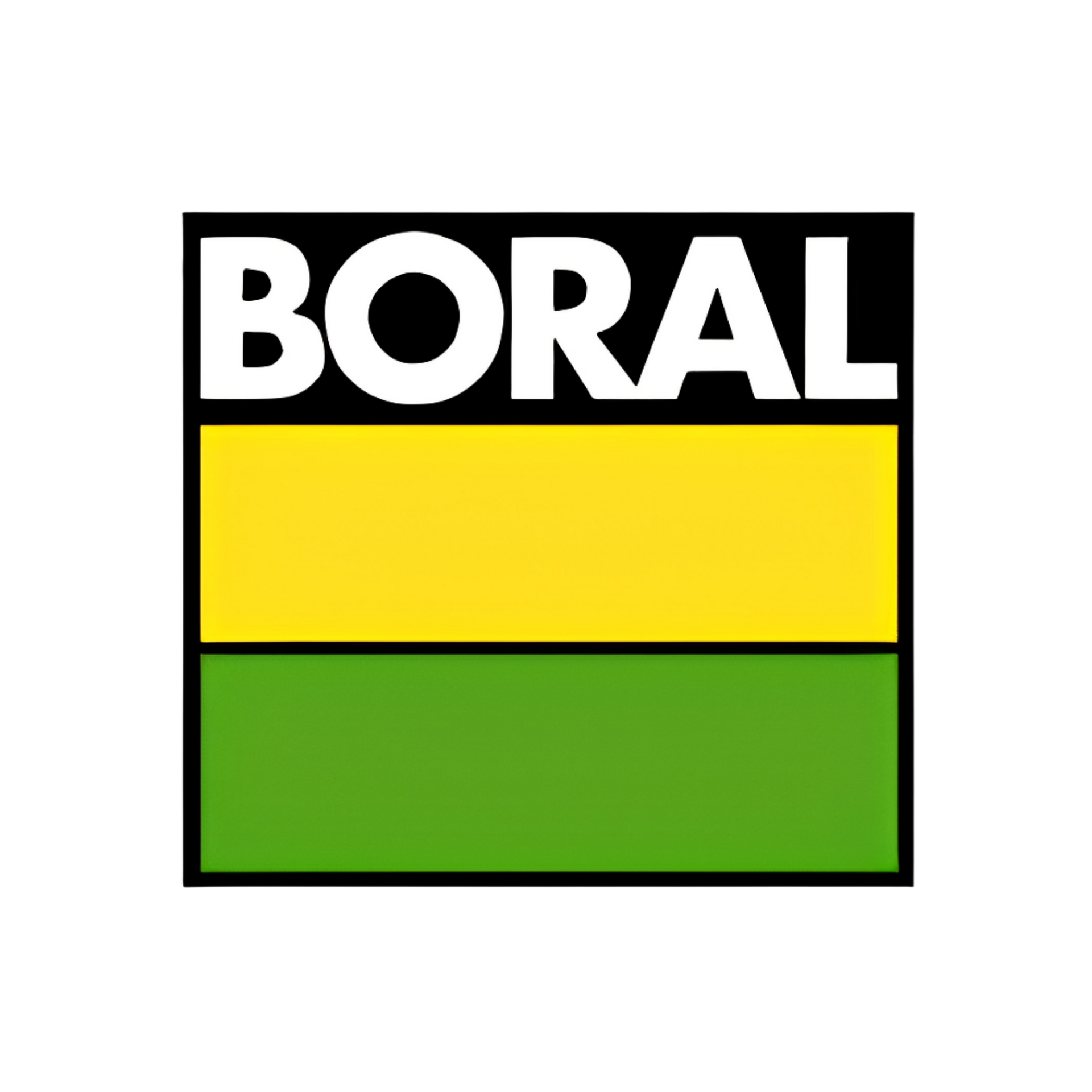 Boral logo with white text above yellow and green horizontal bars