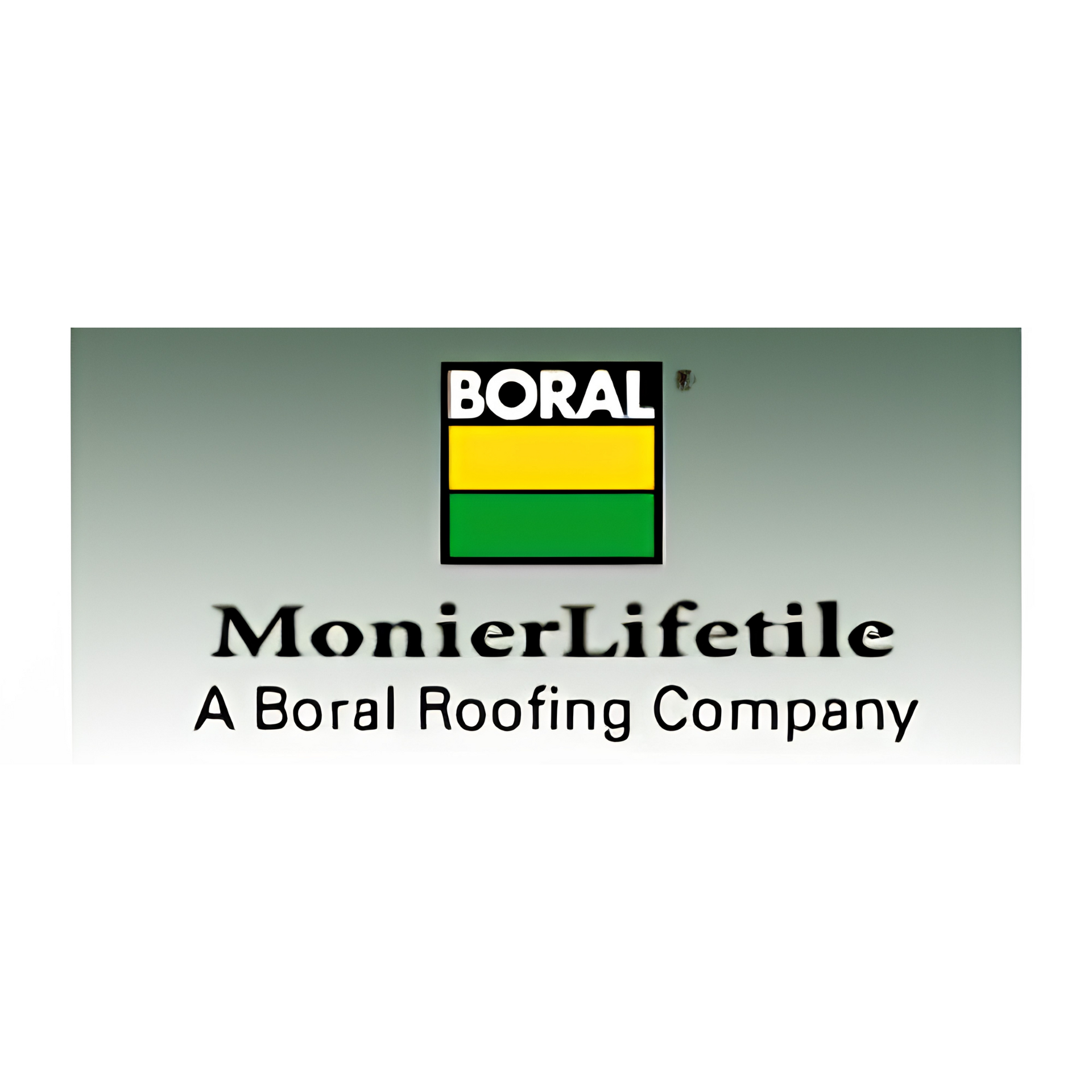 Boral MonierLifetile roofing company logo on a green gradient background