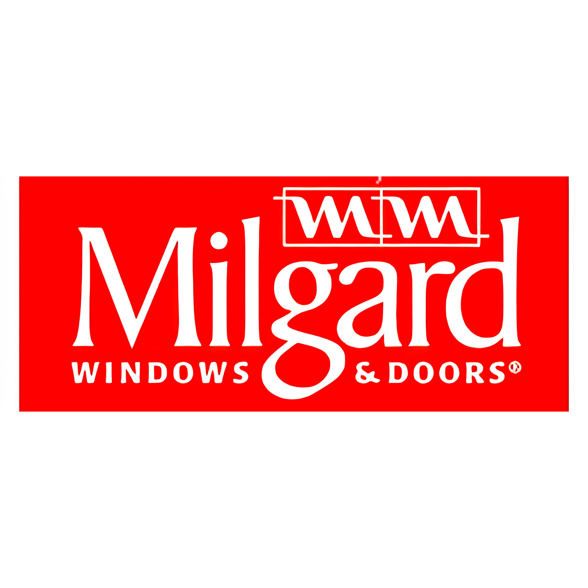Milgard Windows & Doors logo in white on a red background
