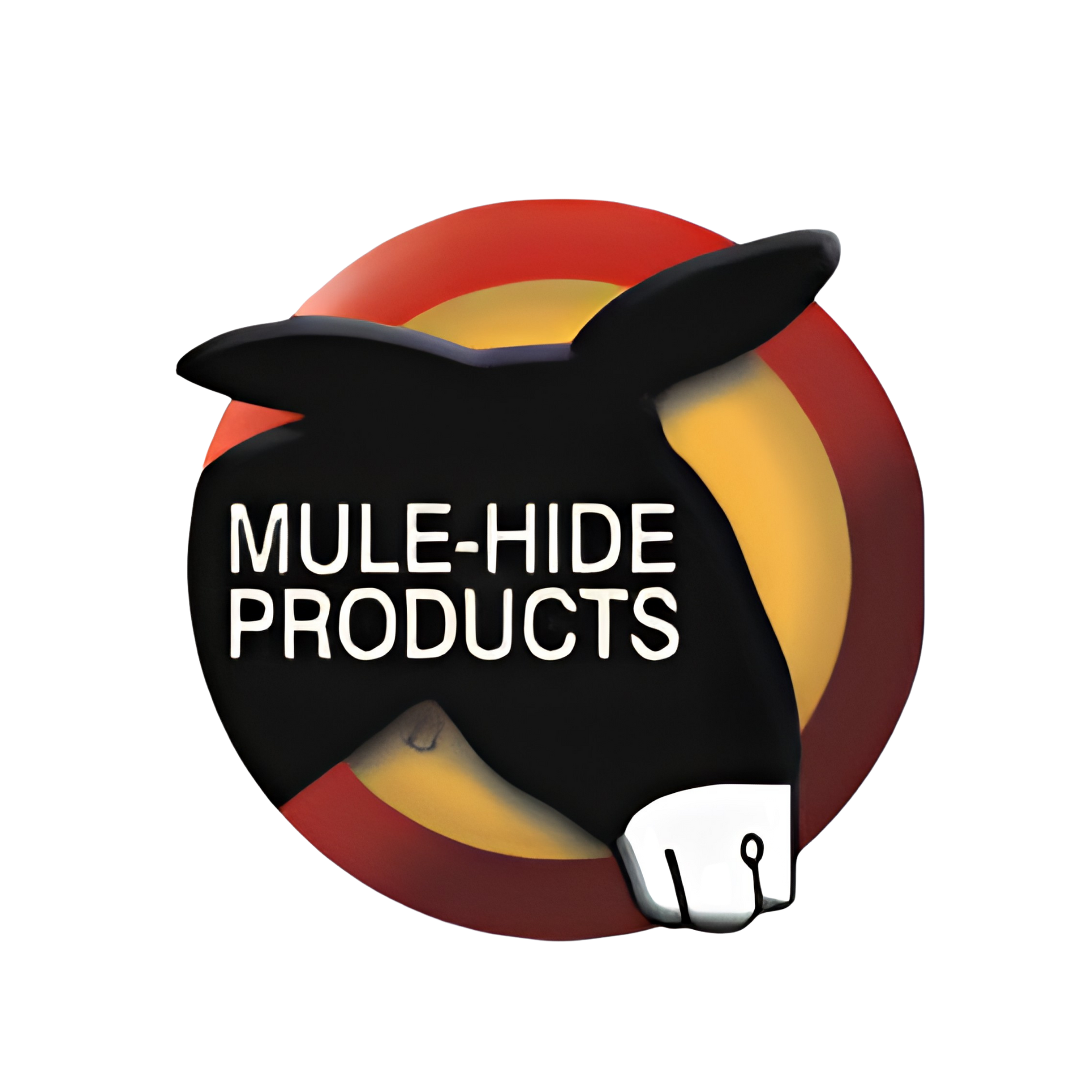 Mule-Hide Products logo with black mule silhouette over red and gold circle