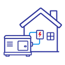 Blue line-art home with a generator connected to an electrical outlet