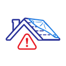 Blue roof with warning triangle and exclamation mark underneath