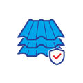 Blue roof tiles with a shield and red checkmark icon