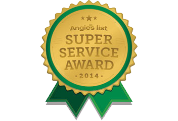 Gold and green Angie's List Super Service Award badge, 2014
