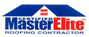 Master Elite certified roofing contractor logo in blue, red, and white