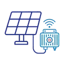 Solar panel connected to a wireless power inverter with blue energy signal icon