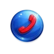 Blue circular phone icon with a red handset and white sparkle highlights
