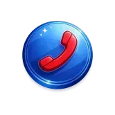Blue circular phone icon with a red handset and white sparkle highlights