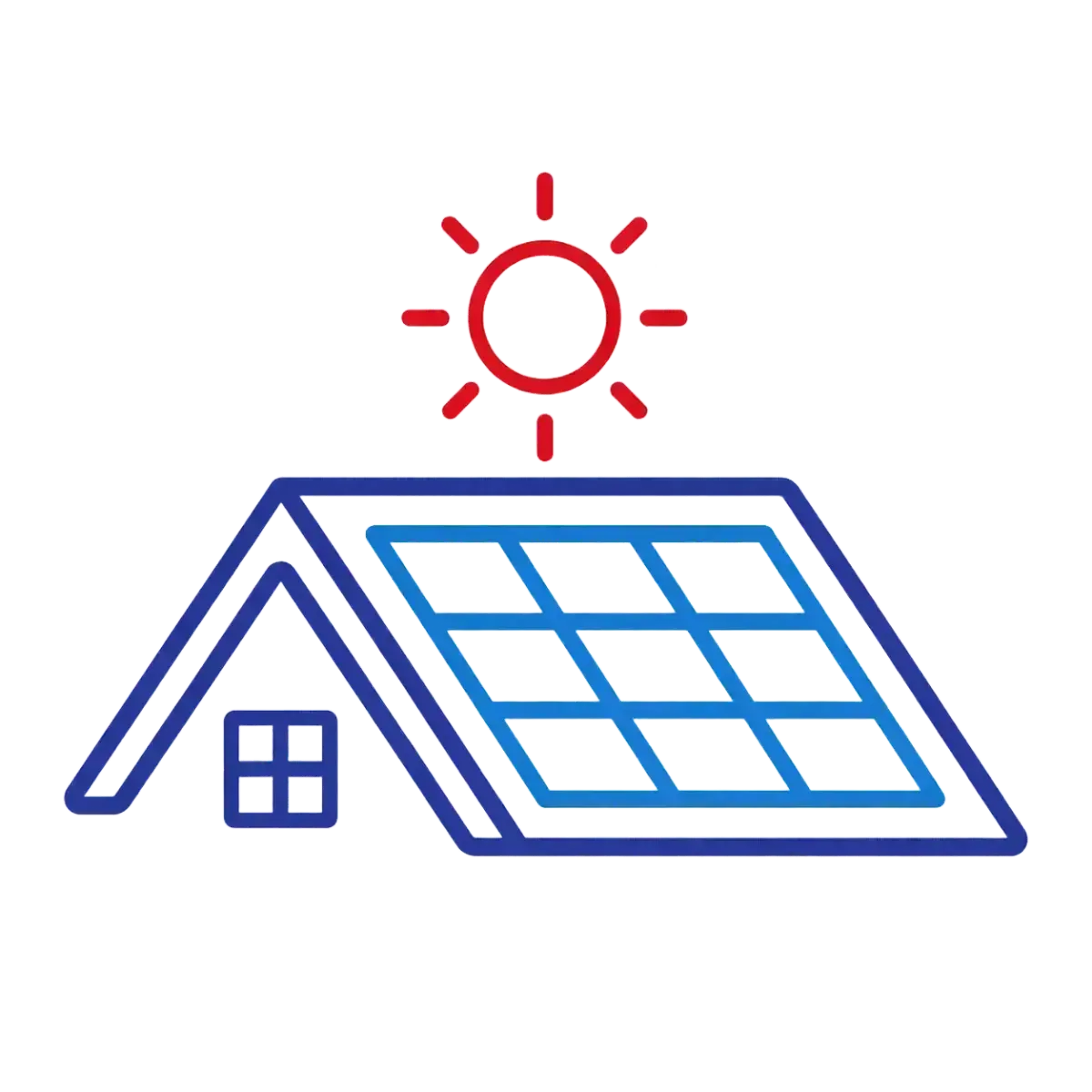 Solar panel roof with red sun icon above