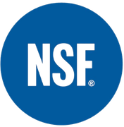Blue circle with the letters NSF in white in the center