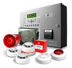 Fire alarm system components: control panel, smoke detectors, alarm, pull station, strobe light.