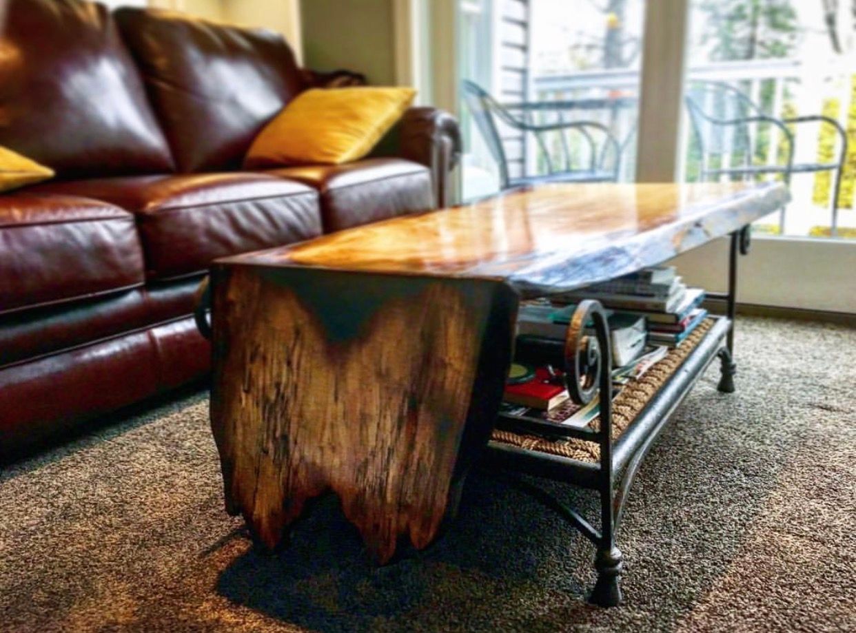 a living room with a couch and a coffee table