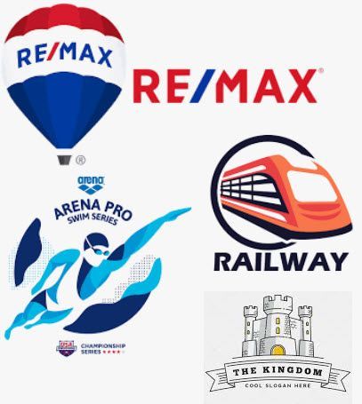 Logos for RE/MAX, Arena Pro Swim Series, and a railway and kingdom.