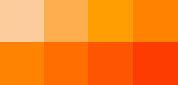 Eight orange squares in a gradient, ranging from light peach to a deep red-orange.