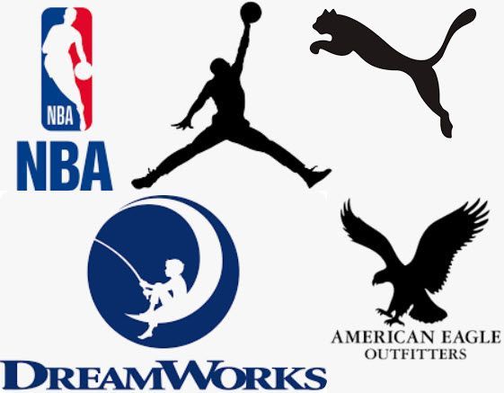 Logos for NBA, Michael Jordan, Puma, DreamWorks, and American Eagle Outfitters.