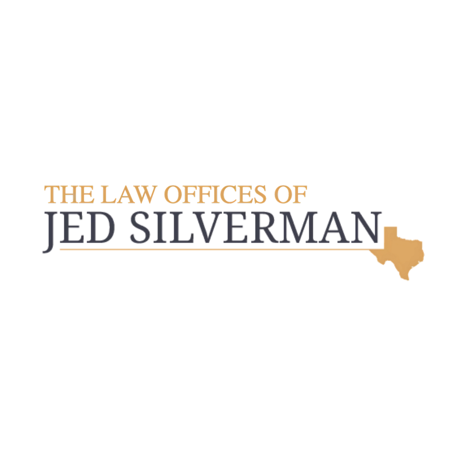 Logo for The Law Offices of Jed Silverman, featuring text and a Texas outline.